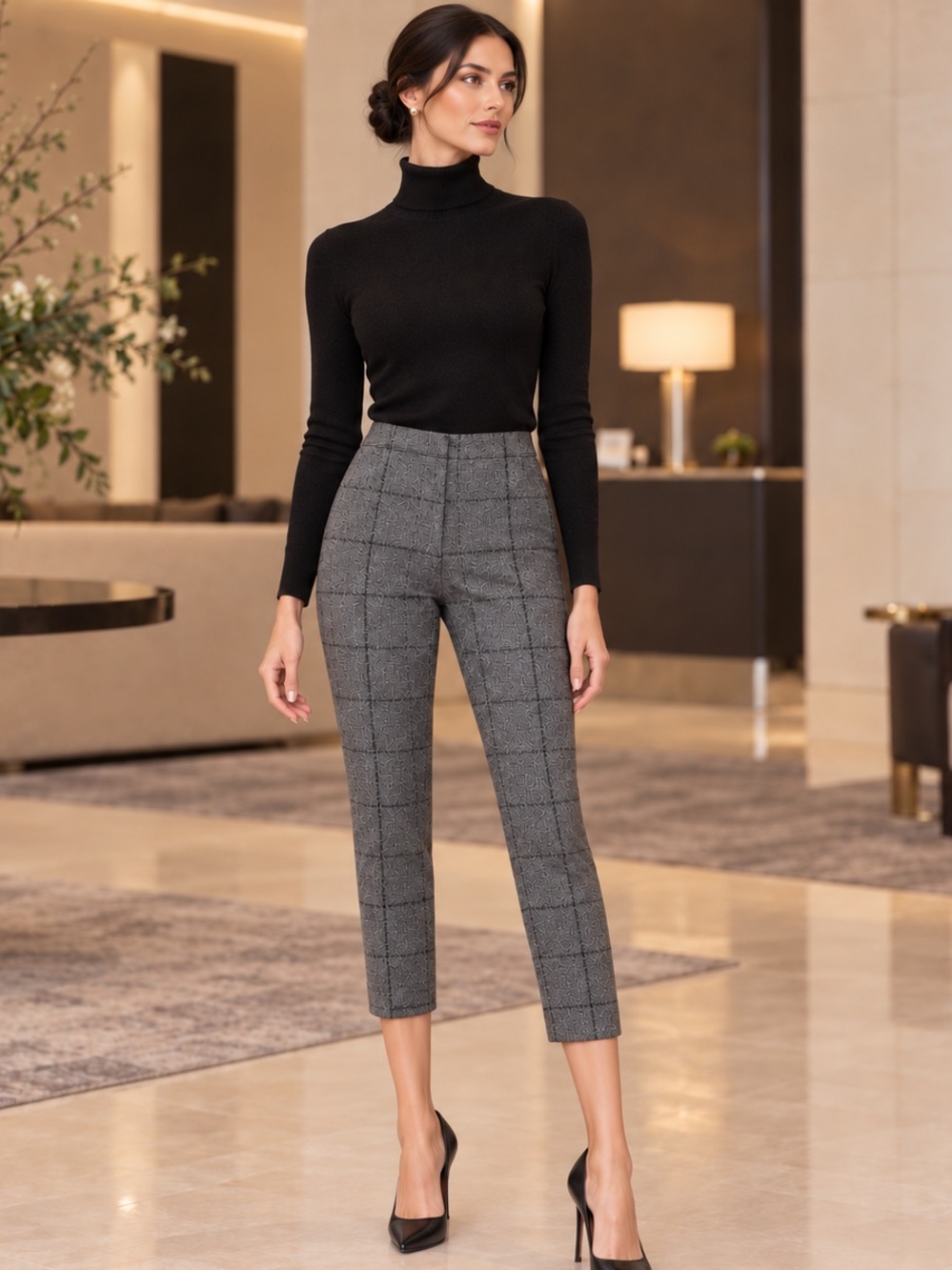 KAY UNGER NEW YORK PLAID TROUSER PULL ON STRETCH BUSINESS CASUAL PANTS SZ XL